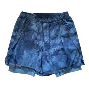Lululemon Surge Shorts 6" Lined Elastic Waist Tidal Dye River Blue Mens Large