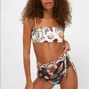 Lux French Costal Sea Shell Bikini With High Waisted Fold Over & Side Ties