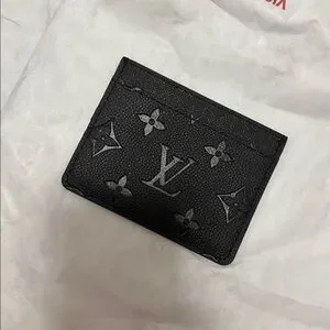 LV Black Leather Card Holder Monogram