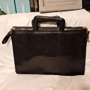 M.F. Marangi Black Lizardskin Embossed Leather Laptop Briefcase Like New W/strap