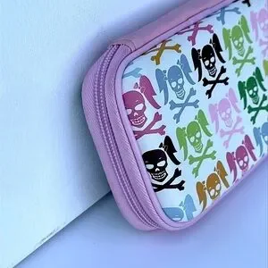 Macbeth Collection MB- Tech Accessories Hard Zipper Case Punk Skulls Pink