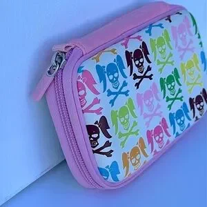Macbeth Collection MB- Tech Accessories Hard Zipper Case Punk Skulls Pink