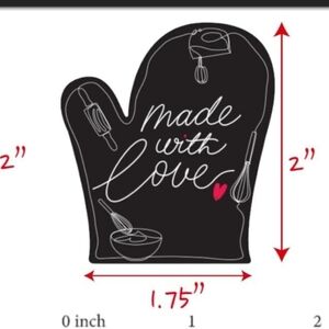 Made With Love Stickers – 100 Count - 2"x 1.75" - Oven Mitt - Red Foil Heart