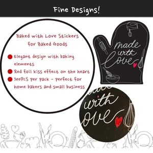Made with Love Stickers – 100 count - 2"x 1.75" - Oven Mitt - Red Foil Heart