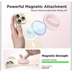 Magnetic Phone Grip Holder Compatible W/ MagSafe Ultra Thin Silicone Pink S16