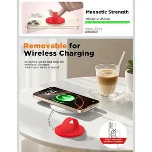 Magnetic Phone Grip Holder Compatible W/ MagSafe Ultra Thin Silicone Red S16