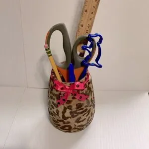 Makeup Brush Hair Brush Pen Pencil Display Cheetah Leopard Storage Jars Set Of 2