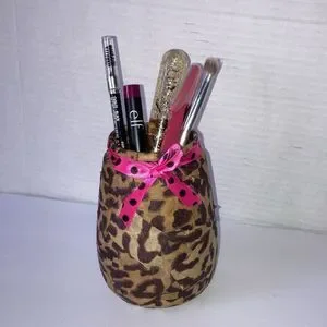Makeup Brush Hair Brush Pen Pencil Display Cheetah Leopard Storage Jars Set Of 2
