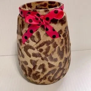 Makeup Brush Hair Brush Pen Pencil Display Cheetah Leopard Storage Jars Set Of 2