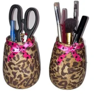 Makeup Brush Hair Brush Pen Pencil Display Cheetah Leopard Storage Jars Set of 2