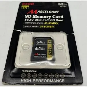 Marceloant 64GB SD Card 4K SDXC UHS-II U3 Memory Card 50-95MB/s High Performance