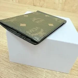 MCM Green Leather Visetos Bifold With Money Clip