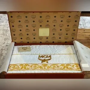MCM Munich White & Gold Luxury Bath Towel — Vintage Boxed Collectible