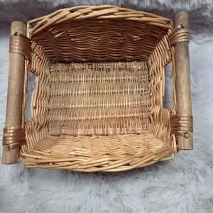 MEDIUM Golden Brown Woven Wicker Basket With Wooden Handles