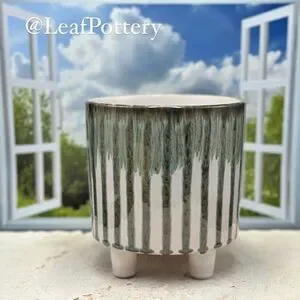 Melted Green Ceramic Planter Pot With Stud Legs