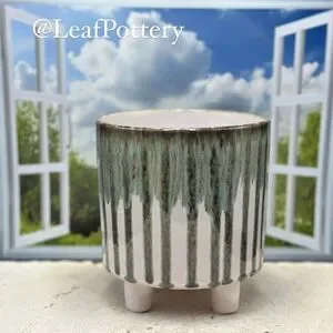 Melted Green Ceramic Planter Pot With Stud Legs
