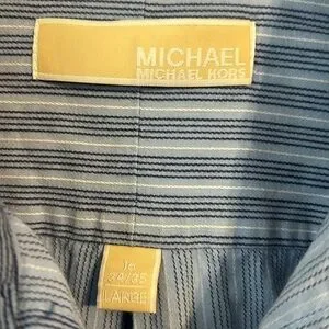 Men’s Michael Kors Size 16 34/35 Long Sleeve Striped Blue Button Down Shirt