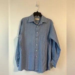 Men’s Michael Kors Size 16 34/35 Long Sleeve Striped Blue Button Down Shirt