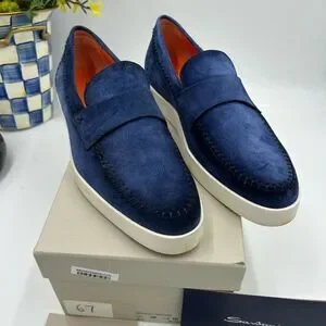 Men's Santoni suede loafers size 10 US made in Italy