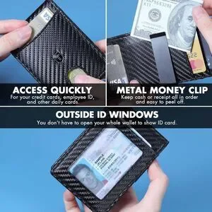 Men’s Slim Wallet With Money Clip RFID Protection ID Window NIB