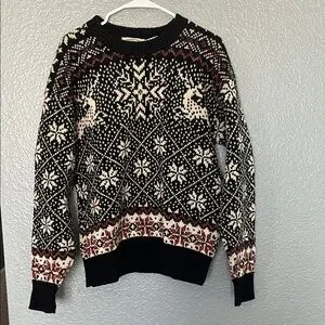 Men's Vintage Wool Black and White WinterCrewneck Sweater Size Large