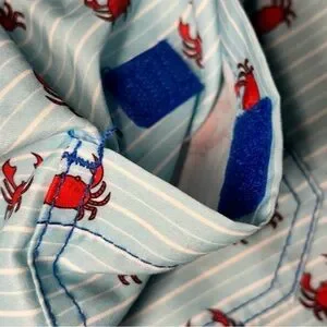 Mens Mr. Swim Crab Print Swim Shorts Turquoise Red Drawstring Pockets XL