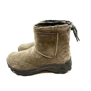 Merrell Mens Winter Boots J005573 Suede Leather Faux Fur Lined Taupe US 10 EU 44
