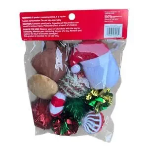 Merry & Bright Ball Cat Toy Variety Pack 10 Count Plush Crinkle Bell Christmas