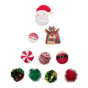Merry‎ & Bright Ball Cat Toy Variety Pack 10 Count Plush Crinkle Bell Christmas
