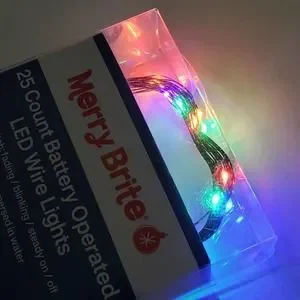 Merry Brite 25 Ct LED Fairy Lights Battery Operated Multi Color Green Wire 8 Ft