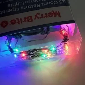 Merry Brite 25 Ct LED Fairy Lights Battery Operated Multi Color Green Wire 8 Ft