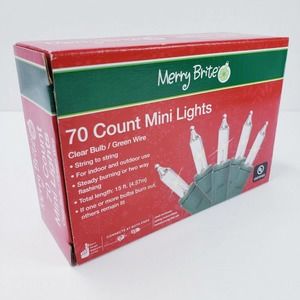 Merry Brite 70 Mini Lights Christmas Tree Clear Bulb Green Wire Patio Weddings