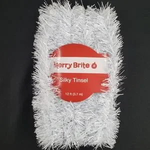 Merry Brite White Tinsel Garland 12 ft Silky Holiday Decor Christmas Tree Crafts