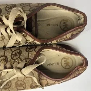 Michael Kors Brown & Tan Canvas Logo Fashion Sneakers Sz 8 1/2