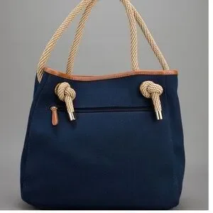 Michael Kors Marina Blue And Tan Tote With Gold Accents & Nautical Flair