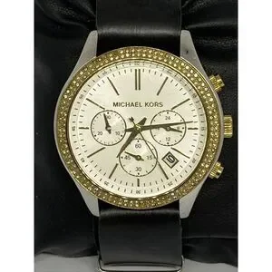 Michael Kors MK6252 Women's Black Leather Analog Dial Quartz Wrist Watch XX333