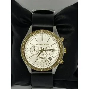 Michael Kors MK6252 Women's Black Leather Analog Dial Quartz Wrist Watch XX333