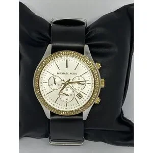 Michael Kors MK6252 Women's Black Leather Analog Dial Quartz Wrist Watch XX333
