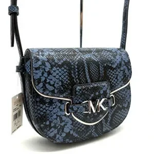 Michael Kors Small Reed Leather Saddle Crossbody Bag Snakeskin Denim