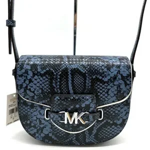 Michael Kors Small Reed Leather Saddle Crossbody Bag Snakeskin Denim
