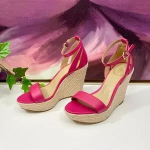 MICHAEL MICHAEL KORS Kimberly Leather Wedge Sandal In Pink Size 8