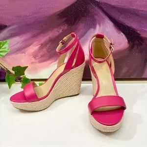 MICHAEL MICHAEL KORS Kimberly Leather Wedge Sandal In Pink Size 8