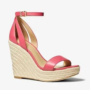 MICHAEL MICHAEL KORS Kimberly Leather Wedge Sandal in Pink Size 8