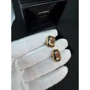 Michaela Frey Wien Enamel Cufflinks Vintage Gold Tone Rectangular Original Box
