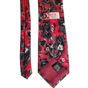 Mickey Inc. Tie Red Paisley 100% Silk Vintage Mickey Mouse Disney