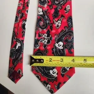 Mickey Inc. Tie Red Paisley 100% Silk Vintage Mickey Mouse Disney
