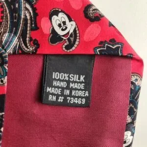 Mickey Inc. Tie Red Paisley 100% Silk Vintage Mickey Mouse Disney