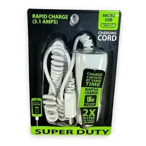 Micro-USB 3.1A Rapid Charging Cord +USB Port Fast Charger 12v Car Outlet Adapter