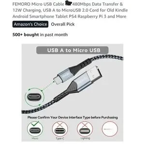 Micro USB Cable 10 Ft 2 Pack 12 W