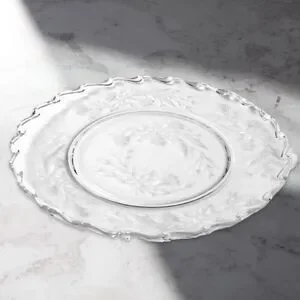 Mid Century Fostoria Heather Etched Crystal Large Dinner Plate 10”